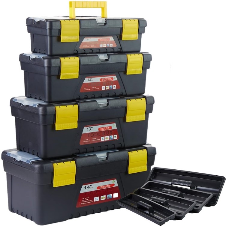 Toolbox 4pcs Set – Professional Modular Storage Organizer with 4 Drawers, PP Plastic, Wall-Mountable | Sorted Compartments for Bits, Screws & Small Tools | UAE Mechanic Workshop Organization Kit 